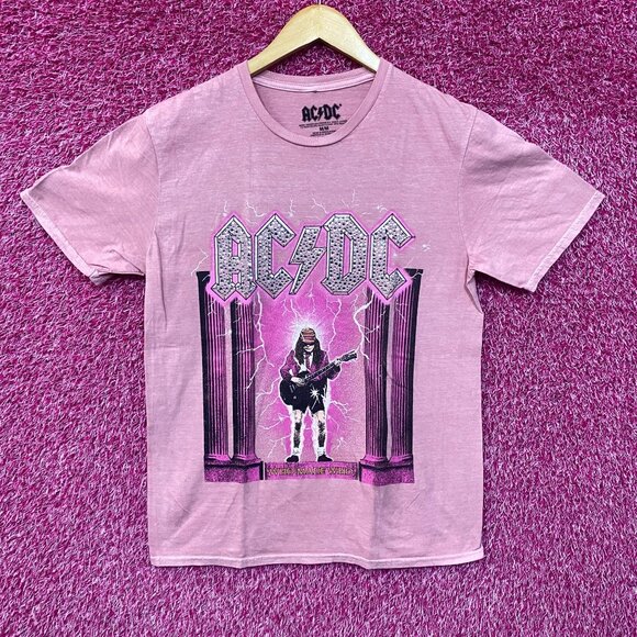 AC/DC Who Made Me Pink Rhinestone T-Shirt Medium - Picture 1 of 4